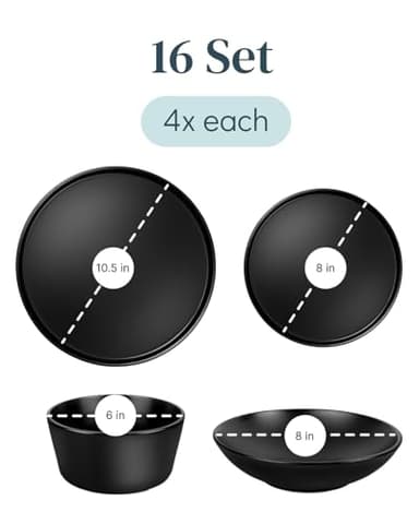 Ultra Chic Matte Black Dinnerware Set - Black Stoneware Dinnerware for 4-16 pcs. Dishwasher & Microwave Safe - Plates and Bowls - Image 3