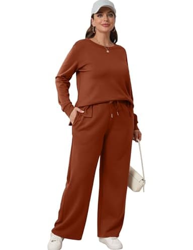 XIEERDUO Two Piece Outfits for Women 2 PC Lounge Sets Casual Fall Long Sleeve Tracksuit Wide Leg Sweatsuit Winter Cruise Resort Wear Women's Halloween Clothes Clothing Caramel S - Image 4