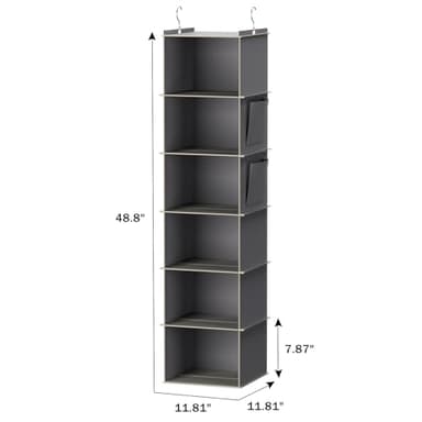 YOUDENOVA Hanging Closet Organizer, 6-Shelf Closet Hanging Storage Shelves, 2 Packs, Grey - Image 3