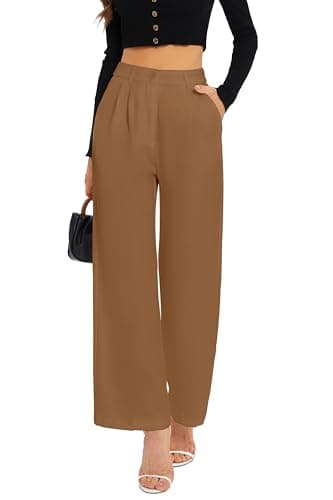 FUNYYZO Women's Wide Leg Pants High Elastic Waisted in The Back Business Work Trousers Long Straight Suit Pants - Image 1