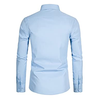 DELCARINO Men's Long Sleeve Button Up Shirts Solid Slim Fit Casual Business Formal Dress Shirt Light Blue Medium - Image 2