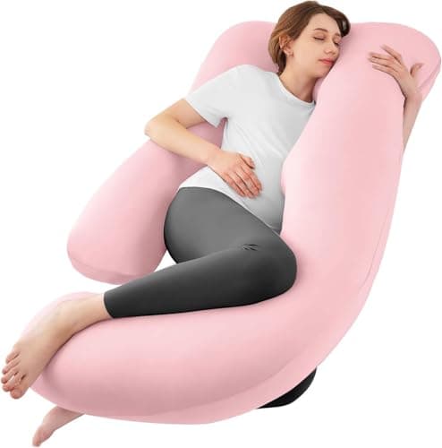 Sasttie Pregnancy Pillows for Sleeping, Jumbo U Shaped Cooling Full Body Pillow with Removable Cover, Pregnant Women Must Haves, Maternity Essential, Light Pink - Image 1