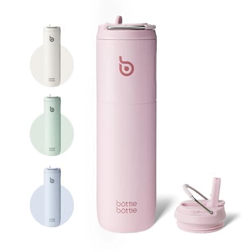 BOTTLE BOTTLE Insulated Water Bottle 24oz with Straw Lid and Handle for Sports Travel Gym Stainless Steel Water Bottles Double-Wall Vacuum Metal Leak Proof BPA-Free (Light Pink) - Image 1