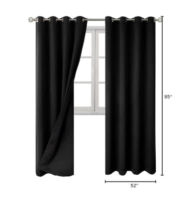 BGment Black Blackout Curtains 95 Inches Long 2 Panels Set for Living Room, Thermal Insulated 100% Light Blocking Curtains & Drapes, Grommet Soundproof Curtains for Bedroom Window, Each 52 Wide - Image 2