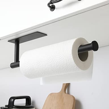 theaoo Paper Towel Holder - Under Cabinet Paper Towel Holder for Kitchen, Adhesive Paper Towel Roll Rack for Bathroom Towel, Wall Mounted Matte Black Paper Towel Rack, SUS304 Stainless Steel - Image 2