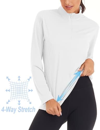 MAGCOMSEN Women's Long Sleeve Rash Guard - Half Zip, Quick Dry, Sun Protection, Athletic Fit, Hiking & Running Shirt, White - Image 4
