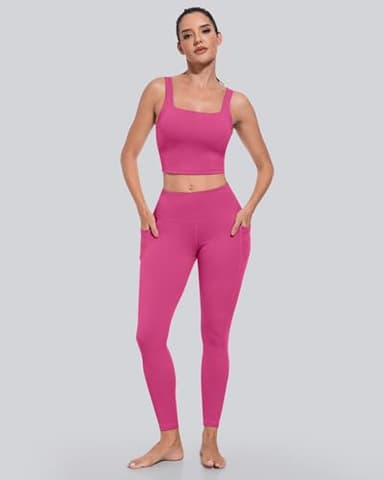 CHRLEISURE Leggings with Pockets for Women, High Waisted Tummy Control Workout Yoga Pants(5 Packs, Blue,Green,Pink,Rose,Violet, 3XL) - Image 3