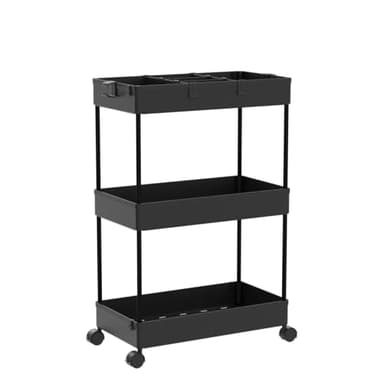 SPACELEAD 3 Tier Rolling Cart with Wheels, Storage Craft Art Trolley Organizer Serving, 3 Hanging Baskets Easy Assembly, for Office, Living Room, Kitchen, Black - Image 4