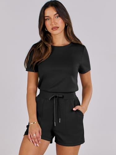 ANRABESS Romper for Women Short Sleeve Summer Tshirt One Piece Jumpsuit Beach Vacation Travel Outfits 2025 Dressy Clothes Black Large - Image 8