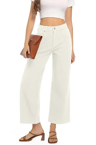 Guaile Womens High Waisted Stretchy Jeans - Wide Leg, Baggy, Loose, Trendy Jeans for Women - White - Image 2