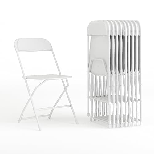 Flash Furniture Hercules Set of 10 Indoor/Outdoor Heavy-Duty Plastic Folding Chairs, Foldable Commercial Stacking Chairs with 650-lb. Static Weight Capacity, White - Image 1