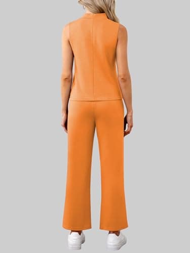 Casly Lamiit Womens Summer Outfits Matching Set Mock Neck Tank Top Crop Pants Tracksuit 2025 Trendy Comfy Clothes Dressy Work Travel Sweatsuit Camellia S - Image 4