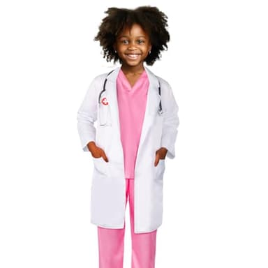 Meland Doctor Costume for Girls - Kids Scrubs with Lab Coat & Carry Bag, Doctor Dress Up for Halloween, Career Day Role Play(Pink,3-4 Years) - Image 5