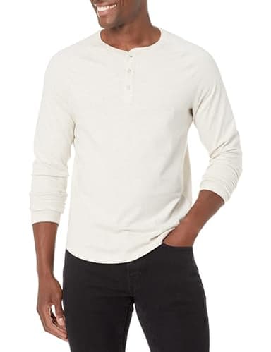 Amazon Essentials Men's Slim-Fit Long-Sleeve Henley Shirt, Oatmeal Heather, X-Small - Image 1