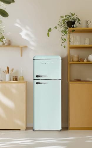 Frigidaire, 2 Door Apartment Size RETRO Refrigerator with Top Freezer, Chrome Handles, 7.5 cu ft, GREEN - Image 2