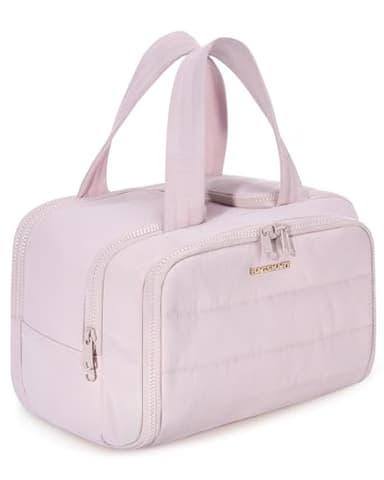BAGSMART Travel Toiletry Bag, Lightweight Large Wide-open Travel Bag for Women, Puffy Cosmetic Makeup Bag Organizer with Handle for Accessories,Essentials, Toiletries, Pink - Image 1
