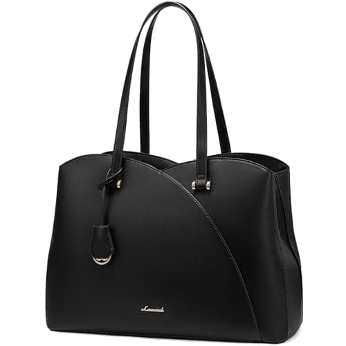 LOVEVOOK Laptop Tote Bag for Women, Work Bags Laptop Bag Teacher Tote Bag, Leather Computer Bag Large Purses Handbag Professional Briefcase, Black, Fits 15.6 Inch Laptop, Black - Image 1