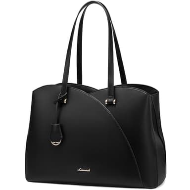 LOVEVOOK Laptop Tote Bag for Women, Work Bags Laptop Bag Teacher Tote Bag, Leather Computer Bag Large Purses Handbag Professional Briefcase, Black, Fits 15.6 Inch Laptop, Black - Image 1