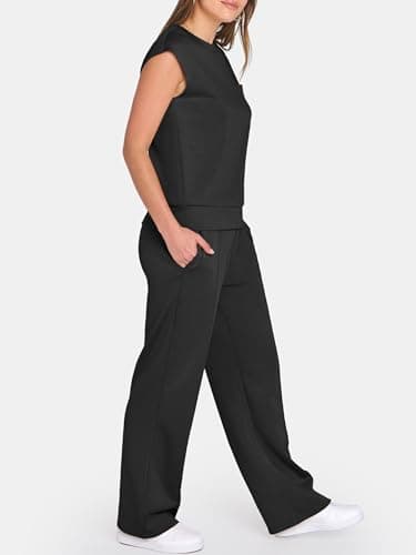 ANRABESS Two Piece Sets for Women Summer Sleeveless Sweatsuits Wide Leg Casual Lounge Set Matching Vacation Travel Outfits Large - Image 4