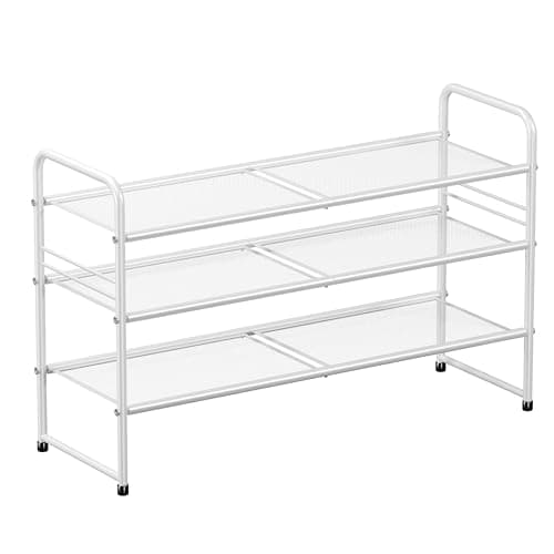 SUFAUY 3-Tier Mesh Shoe Rack, Closet Metal 33" Wide Shoe Shelf Heavy Duty, White - Image 1