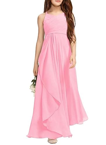 Imily Bela Girls A-Line Halter Dress Junior Bridesmaid Flower Girl Flowy Chiffon Maxi Dresses Wedding Party Pageant Gown - Image 1