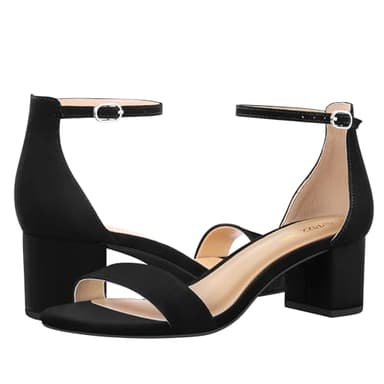 PIZZ ANNU Women's Low Block Chunky Heels Sandals Comfortable Open Toe Ankle Strap Party Dress Pump Shoes Strappy Buckle Heeled Sandal, Black Suede 10 - Image 2