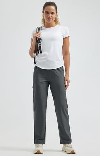 Libin Women's Pants 31" Hiking Cargo Pants Lounge Athletic Cooling Wind Work Tactical Zipper Pockets, Gray L - Image 5