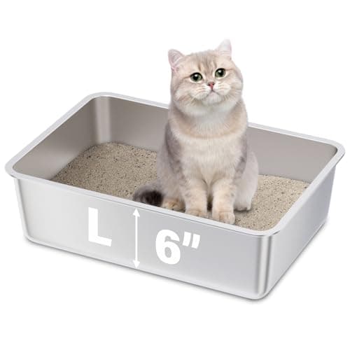 FUTAM Stainless Steel Litter Box,19.7"x13.7"x6" Large Metal Litter Box for Kitty/Cat/Rabbits, Easy to Clean, Non Stick Litterbox No Smell for Adult Cats - Image 1