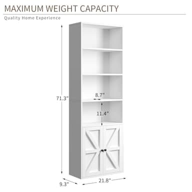 oneinmil 6 Tier Bookshelves and Bookcase with Doors Industrial Set of 2 Double Wide Floor Standing Book Shelf 71" Tall Display Shelves Bookshelf with Storage Cabinets for Living Room White - Image 3