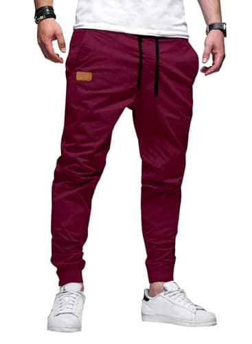 JMIERR Mens Casual Joggers Pants - Cotton Drawstring Chino Cargo Pants Twill Track Jogging Sweatpants Travel with Pockets, M, Red Dahlia - Image 1