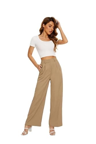 FUNYYZO Women's Wide Leg Pants High Elastic Waisted in The Back Business Work Trousers Long Straight Suit Pants - Image 4