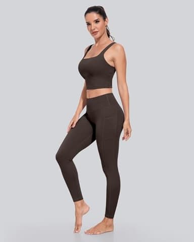 CHRLEISURE Leggings with Pockets for Women, High Waisted Tummy Control Workout Yoga Pants(5 Packs Black,Navy,Brown,Cassis,Green, L) - Image 4