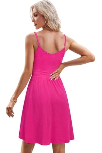 STYLEWORD Women's V Neck Spaghetti Strap Summer Casual Dress Teens Cute with Pocket Hot Pink(Rose-429,M) - Image 5