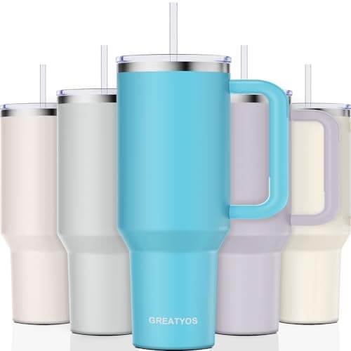 Greatyos 40 oz Tumbler with Handle and Straw Lid Insulated Tumblers Cups with Lids Straws Double Wall Vacuum Leak Proof Stainless Steel 40oz Tumbler Travel Mug Gifts for Men Women Him Her (Pool) - Image 1