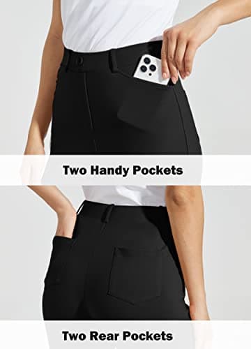 Willit 28" Women's Yoga Dress Pants Bootcut Stretch Work Slacks Office Business Casual Pants Belt Loops 4 Pockets Petite Black M - Image 4