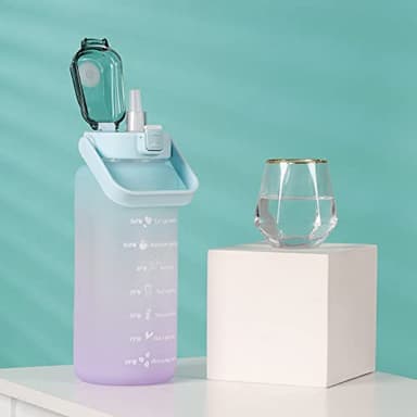 RYI Large Half Gallon 64 OZ Motivational Water Bottle with Straw Time Marker BPA Free for Sport and Fitness Blue Purple - Image 2