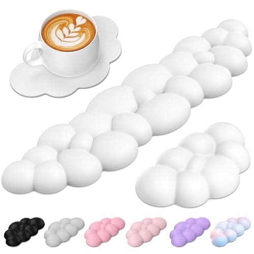 TECKNET Cloud Keyboard Wrist Rest Set, Cloud Wrist Rest with Non-Slip Base, PU Leather Wrist Pad for Keyboard with Ergonomic Memory Foam for Computer Laptop Office Gaming and Pain Relief, White - Image 1
