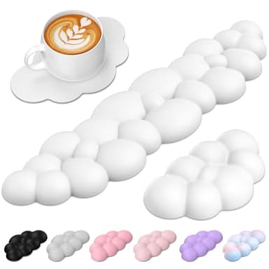 TECKNET Cloud Keyboard Wrist Rest Set, Cloud Wrist Rest with Non-Slip Base, PU Leather Wrist Pad for Keyboard with Ergonomic Memory Foam for Computer Laptop Office Gaming and Pain Relief, White - Image 1