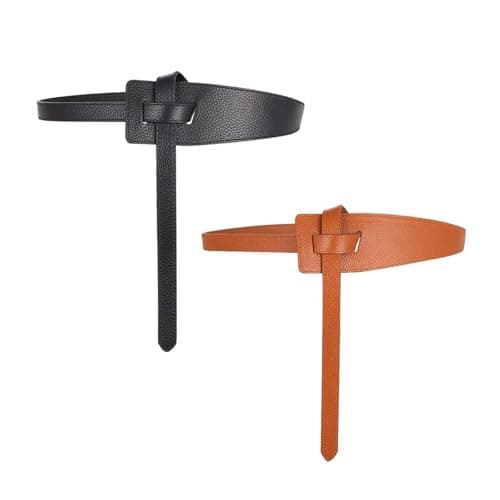 MIAOVG Women's Tight Belt With Dress With a PU Leather Belt (B:Black+camel, Waist size below42) - Image 1