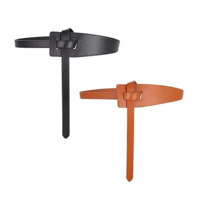 MIAOVG Women's Tight Belt With Dress With a PU Leather Belt (B:Black+camel, Waist size below42) - Image 1