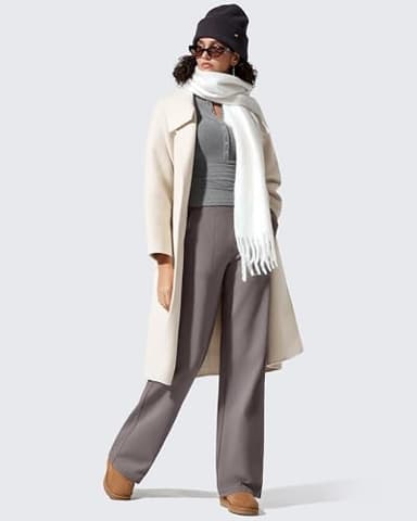 G4Free Fleece Lined Sweatpants for Women Wide Leg High Waisted Slacks with Pockets Thermal Winter Pants Office Casual Work (Taupe,XL,33") - Image 4