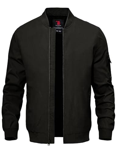 TBMPOY Men's Black Lightweight Bomber Jackets Light Windbreaker Casual Stylish Fall Golf Dress Business Varsity Black L - Image 1