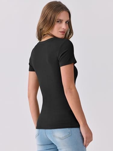 ANRABESS Women Short Sleeve V Neck Ribbed Knit Fitted Shirts Basic Tees Tops 2025 Summer Casual T-Shirts Going Out Outfits Black XX-Large - Image 4