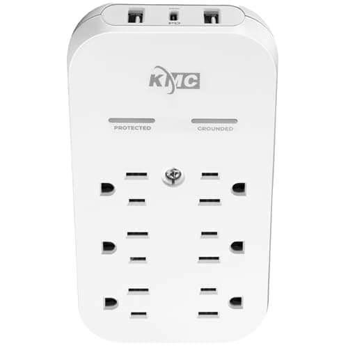 KMC 6-Outlet Extender USB-C PD Surge Protector Wall Tap, Multi-Plug USB Wall Charger, 2 USB-A Ports & USB-C 20W Power Delivery, High-Speed Phone Charger, 980J Surge Protection, UL/ETL Certified, White - Image 1