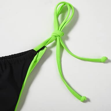 MOSHENGQI Women Sexy Brazilian Bikini 2 Piece Spaghetti Strap Top Thong Swimsuit Bathing Suit(M,Fluorescent Black) - Image 6