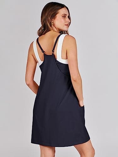 Caracilia Womens Summer Mini Dress 2025 Casual Sleeveless Built in Shapewear Sundress Trendy Short Tennis Athletic Outfits Navy Large - Image 4