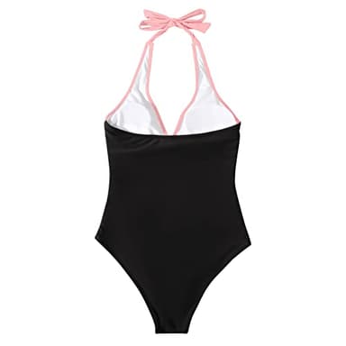 SUUKSESS Women Sexy Tummy Control One Piece Swimsuits Halter Push Up Monokini Bathing Suits (Pink Black, L) - Image 5