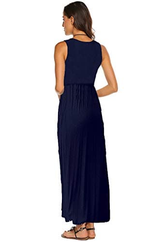 Hount Womens Maxi Dresses for Summer Sleeveless Sundresses Solid Navy L - Image 3