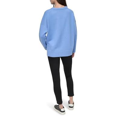 DKNY Women's Logo Longsleeve Warm Comfortable Sweater, Blue Bell/Black - Image 4