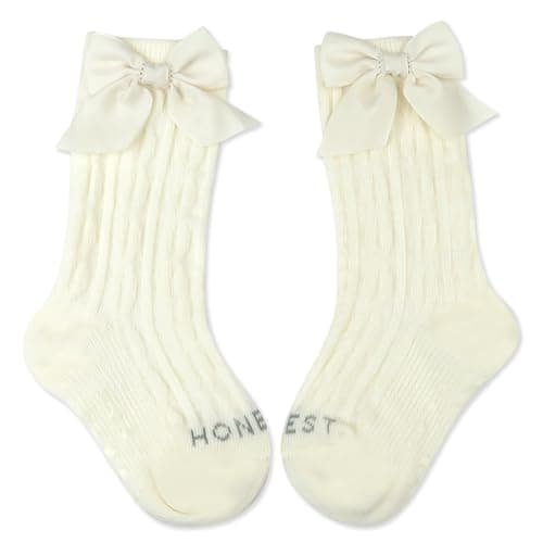 HonestBaby Cable Knit Socks with Bow, Ivory, 6-12 Months - Image 1